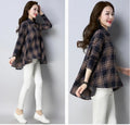Wholesale New Fashion Women Girls Loose Plaid Print Irregular Hem Long Sleeve Lapel Button Casual Shirt Tops