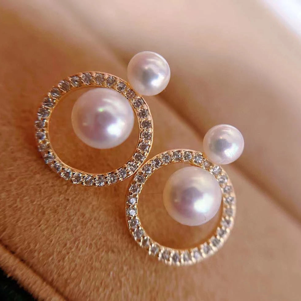 New Product 3-6MM Natural Freshwater Pearl Stud Earrings Double Bead Anti-Allergy Needle Elegant Stud Earrings