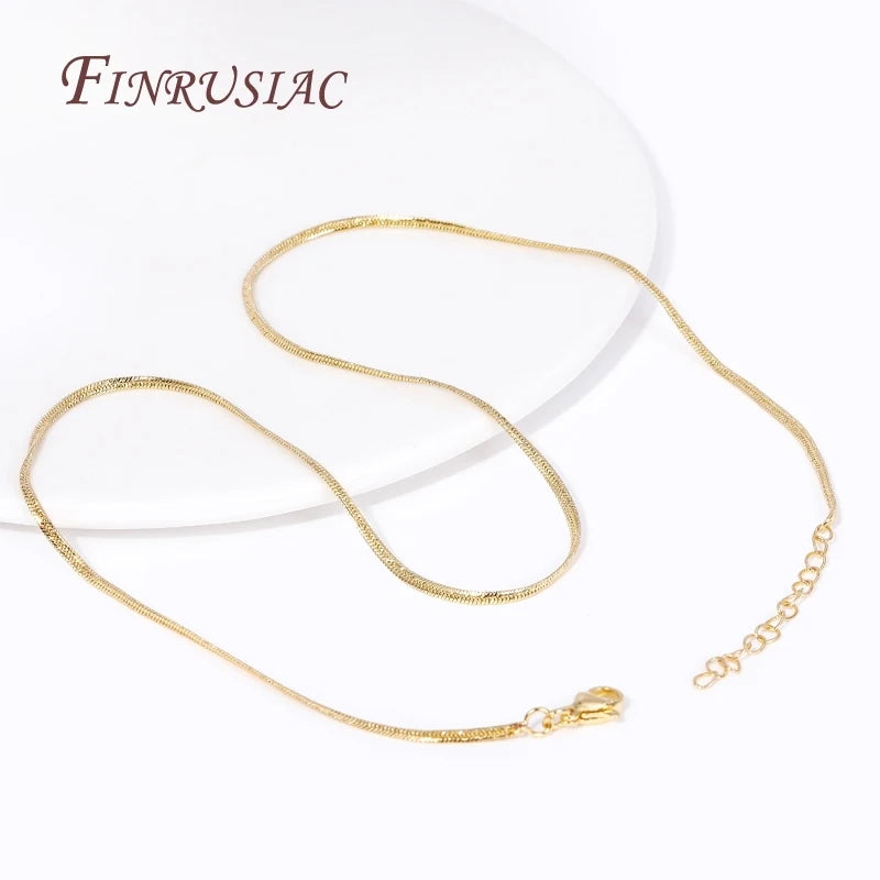 Fashion Blade Snake Chain Necklace 18K Gold Plated Brass Metal Flat Thin Chains for Women Men Jewelry Accessories Findings for