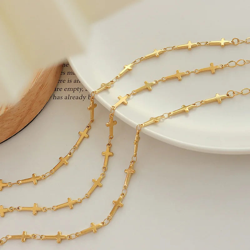 Wholesale Stainless Steel Cross Lucky Charm Bracelet Unisex 18K Gold Plated Jewelry Customized Color & Size