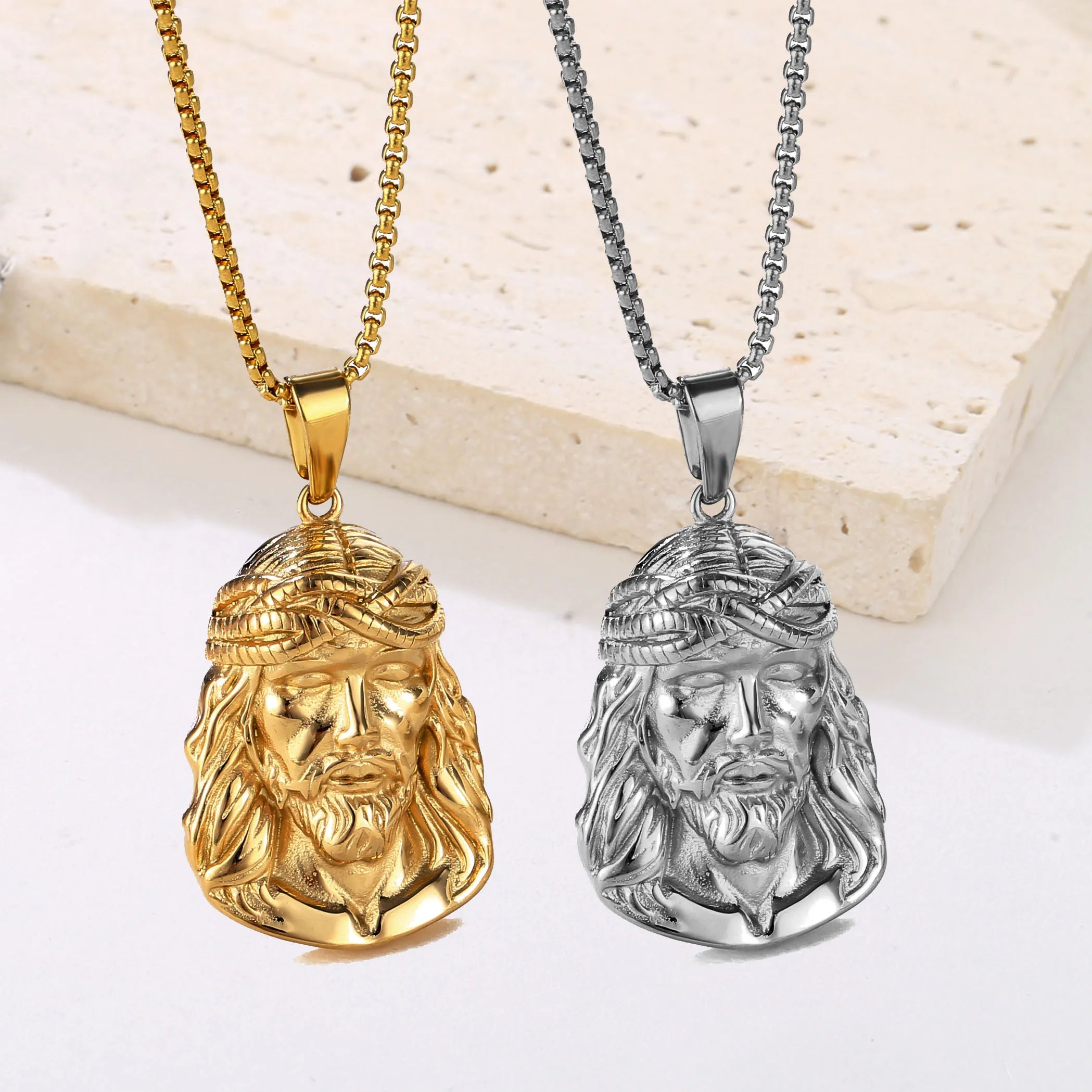 18k Gold Plated Jewelry Manufacturer Custom Men Necklace Wholesale Stainless Steel Religious Charm Jesus Piece Pendant Necklace