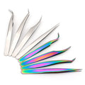 Titanium Color/Silver Set Custom Logo 4pcs/set Stainless Steel Lashes Tweezers Volume Eyelash Extension Tweezers Rainbow