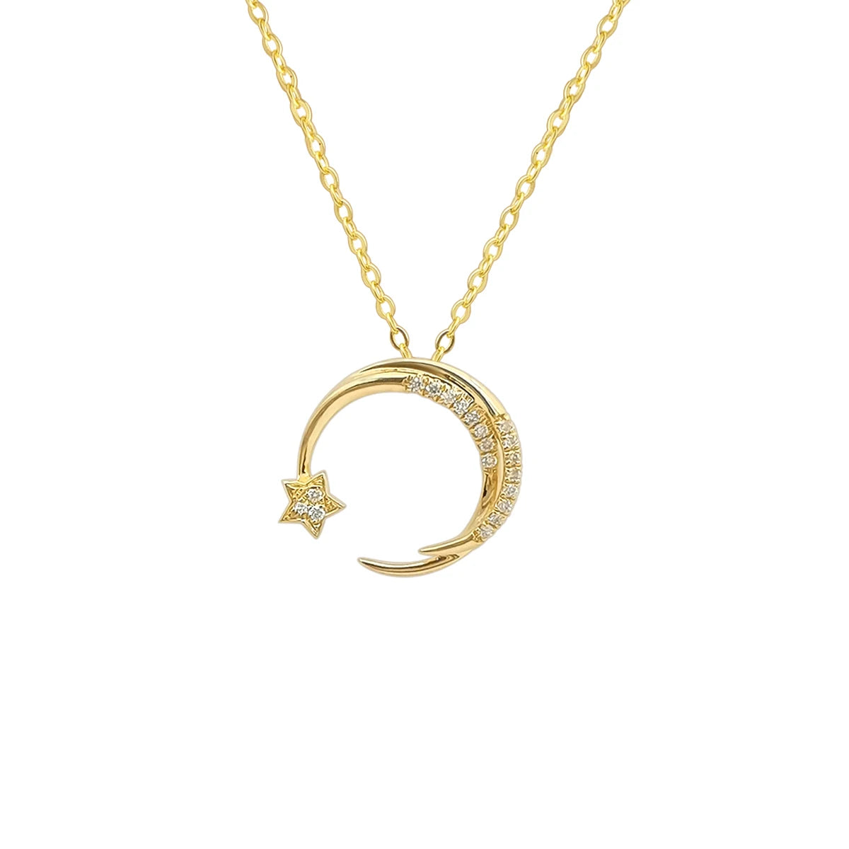 Trendy Moon Star Design 18K Yellow Gold Natural Diamond Necklace Fine Jewelry 18K Pure Gold Diamond Jewelry
