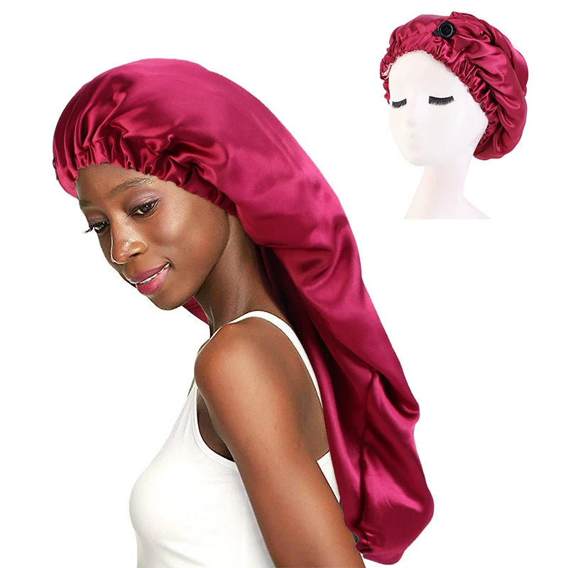 Plain Color Double Layer Satin Long Designer Bonnets With Snap Braid Bonnet for Long Hair Dreadlock