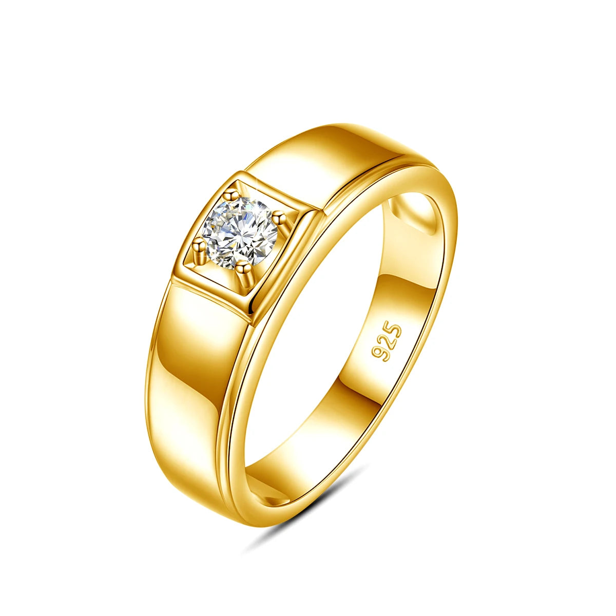 Luxury Jewelry Supplier Engagement Wedding Gift 925 Sterling Silver Yellow Gold Plated 0.3 Carat VVS Moissanite Mens Ring