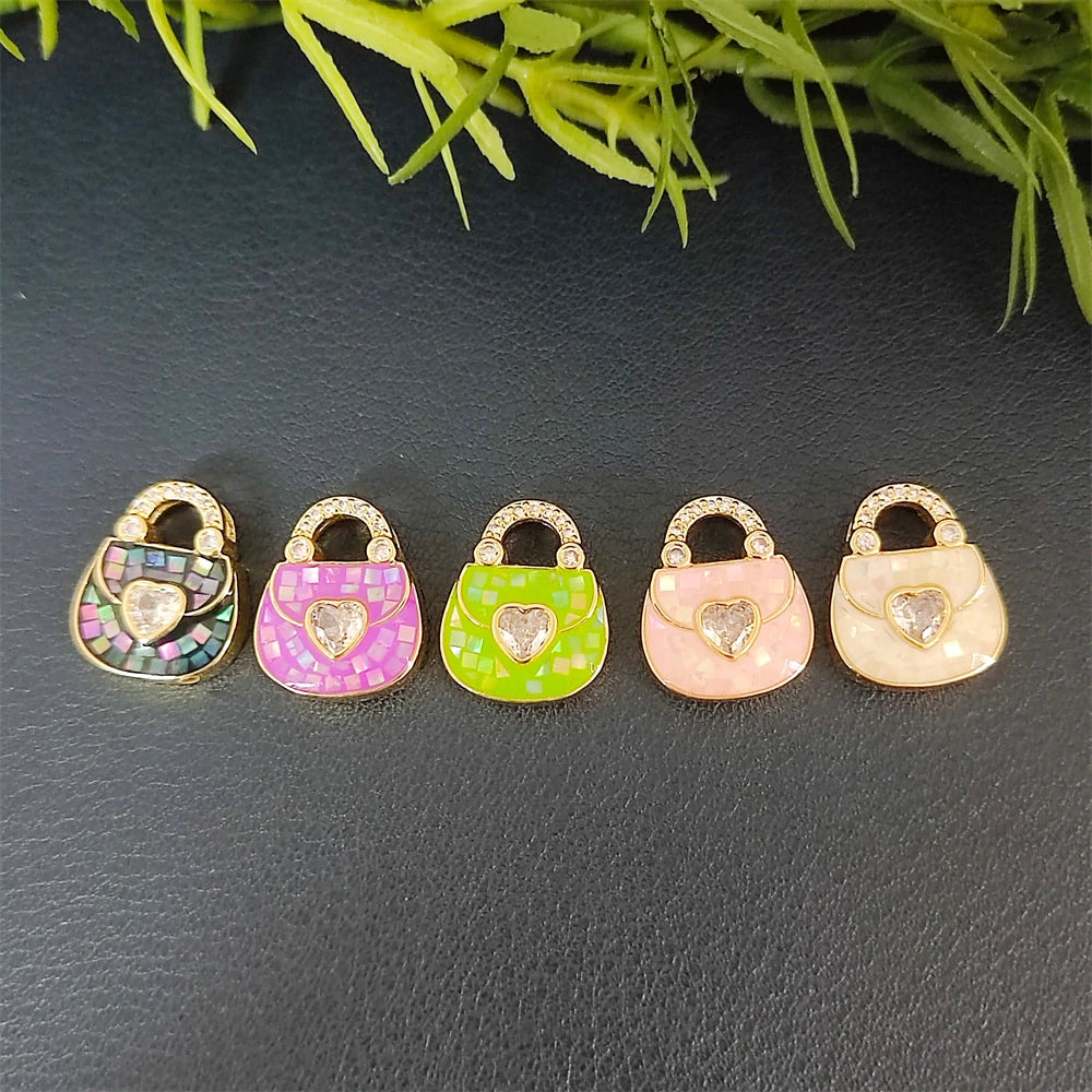18K Gold Plated Lady Handbag Charms Multi Color Enamel Mother of Pearl Shell Purse Bag Charms Various Bag Pendant in Stocks