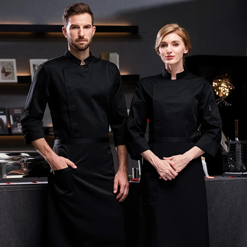 2024 Long Sleeve Men Chef Jacket Comfortable Breathable Black Chef Uniform Custom logo Hotel Restaurant Cafe Chef Clothing Coat
