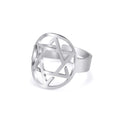 Fashion Stainless Steel Pentagram Star of David Finger Ring Adjustable Yoga Men Women Ring
