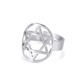 Fashion Stainless Steel Pentagram Star of David Finger Ring Adjustable Yoga Men Women Ring