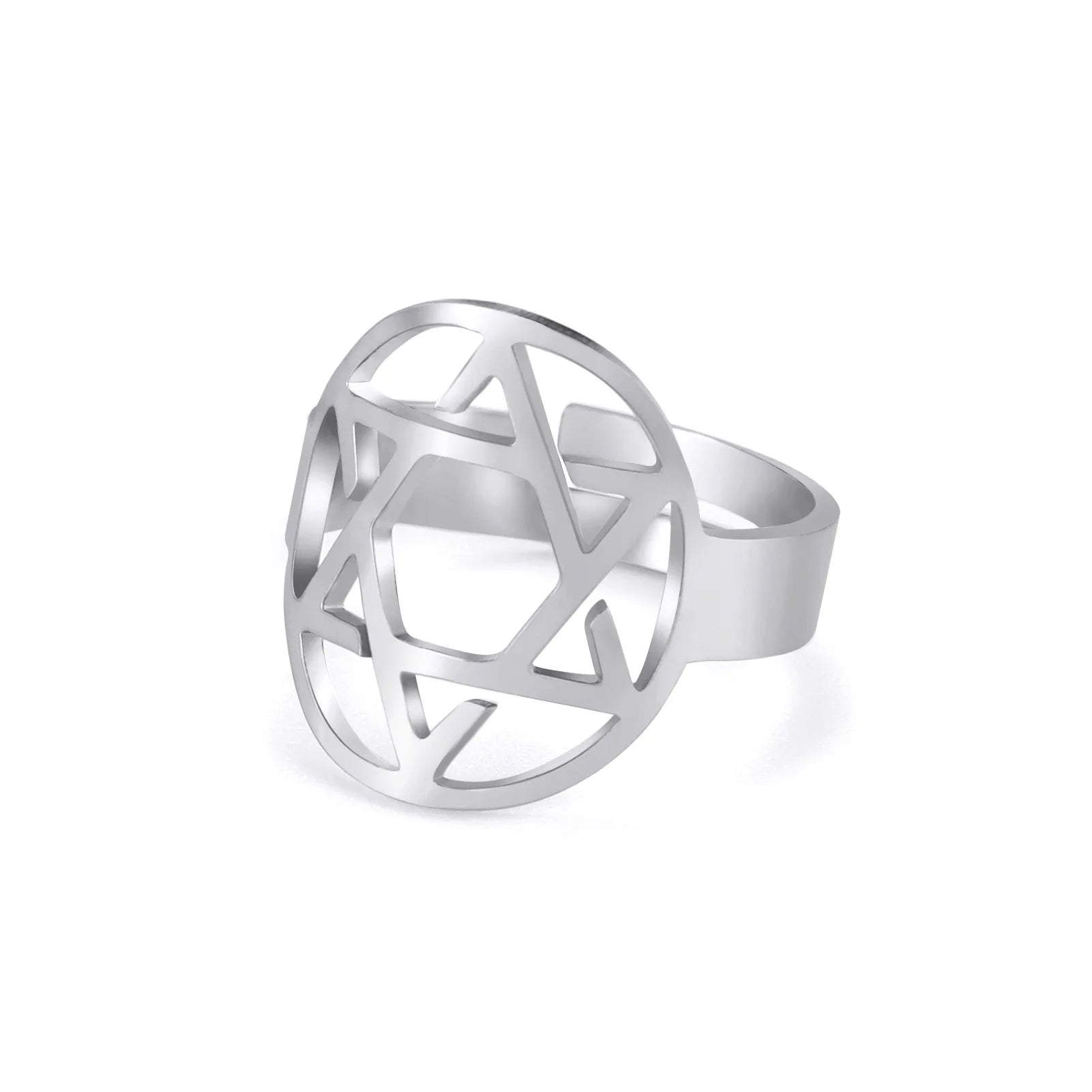 Fashion Stainless Steel Pentagram Star of David Finger Ring Adjustable Yoga Men Women Ring