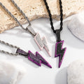 Top Icy Iced Out Purple Pink Luminous Lightning Pendant Brass 18K Gold Plated CZ Fashion Jewelry Pendants Necklace for Women
