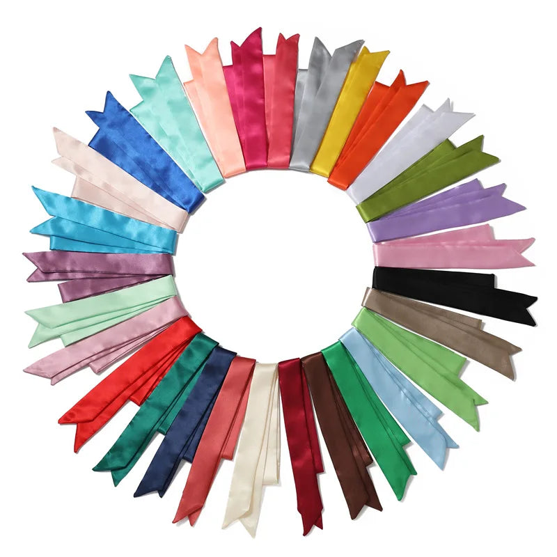 Pure Color Silk Scarf Women's Narrow and Long Strip Scarf Decoration Tie Bag Streamer Headband Bow Tie Belt