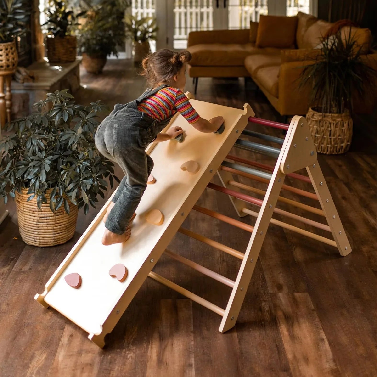 Wooden Montessori Triangle Climber Playground Indoor Kids Play Gym & Play Structure with Pickler Ramp for Kids Toys & Playtime