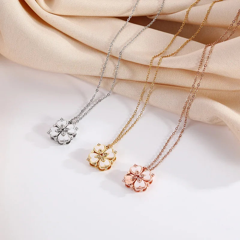 2022 Heart Open Close Foldable Pendant Clavicle Chain Necklace Mother of Pearl Shell Diamond Four-leaf Clover Pendant Necklace