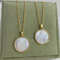 Wholesale Custom Natural White Sea Shell Round Virgin Mary Guadalupe Necklace for Women Religious Jewelry