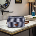 ZUOLUNDUO Professional Cosmetic Makeup Bag Striped Fashion Canvas Cotton PU Fabric Zipper Closure Custom Professional Wash Bag