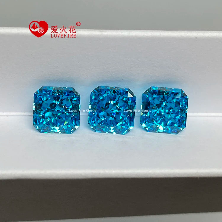 Ready Stock Top Quality Aquamarine Aqua Blue square Octagon Cut Cubic Zirconia Stones Crushed Ice Cz