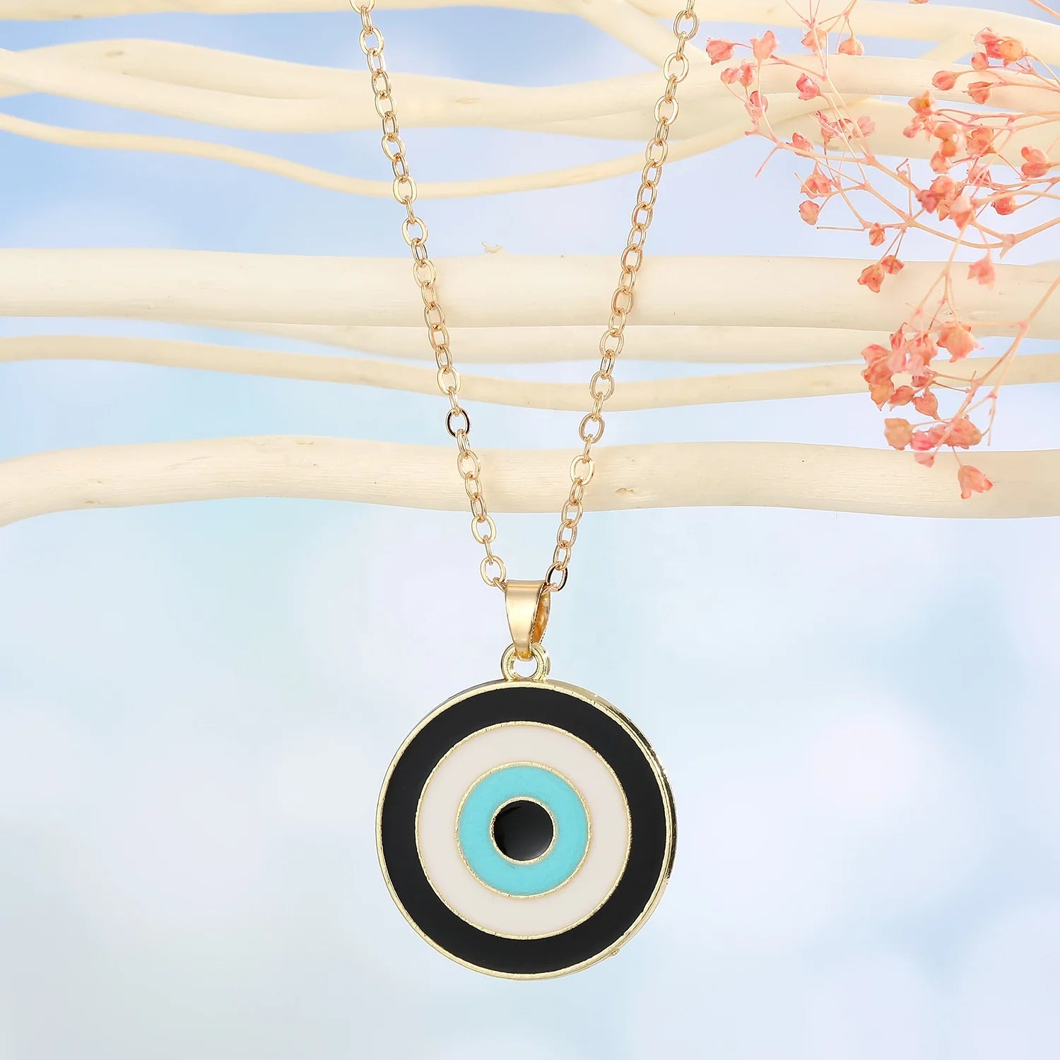 Bohemian New Symbol Amulet Blue pink Black Turkish Devil's Eye Oval Circular Irregular Geometric Pendant Design Necklace