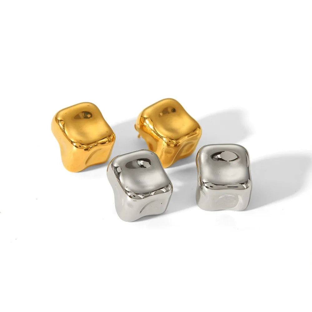 Waterproof 18k Gold Plated Stainless Steel Cube Chunky Stud Earrings for Women Fashion Jewelry Wholesale Bulk