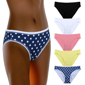 In Stock Bikini-Style Mid-Waisted Panties Breathable Soft Cotton Everyday Dolka Point Stripped Printed Cotton Briefs