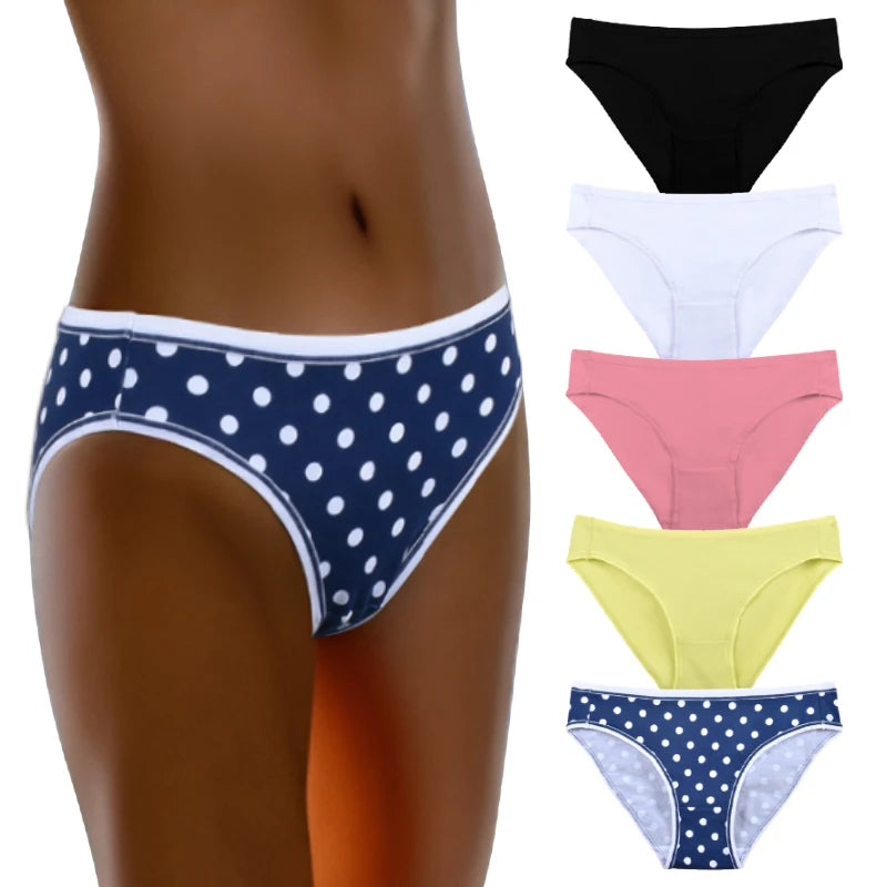 In Stock Bikini-Style Mid-Waisted Panties Breathable Soft Cotton Everyday Dolka Point Stripped Printed Cotton Briefs
