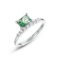 Fashion Jewelry Square Moss Agate 925 Sterling Silver Cubic Zirconia Women's Ring