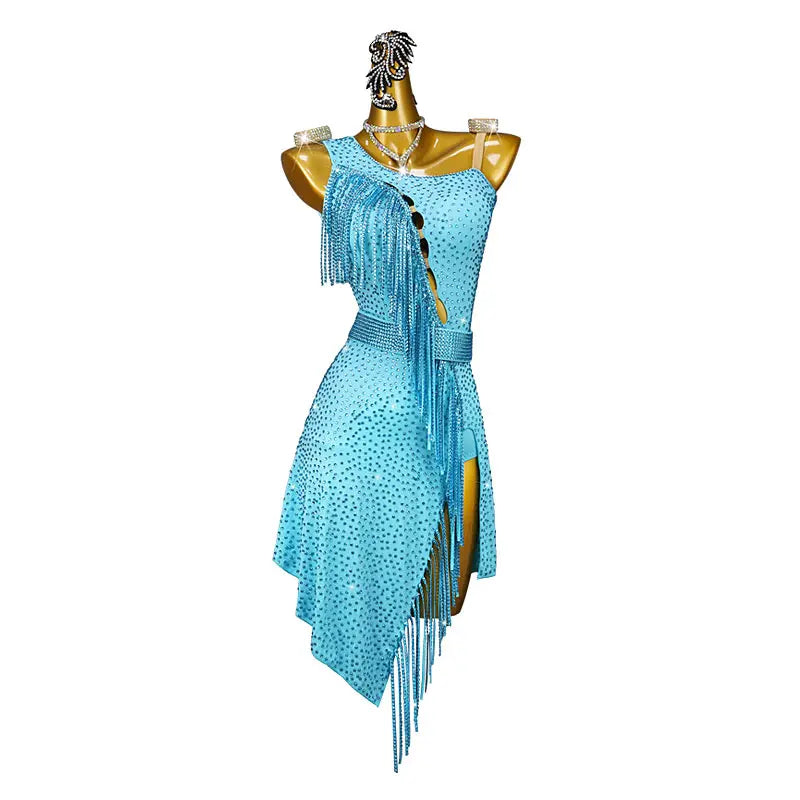 Customize High Quality Latin Clothes Performance Dress Rhinestone Tassels Woman Latin Dance Dress