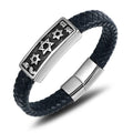 Engraved Custom Black Genuine Leather Stainless Steel Magnetic Jewelry Wholesale Real Leather Bracelets for Men