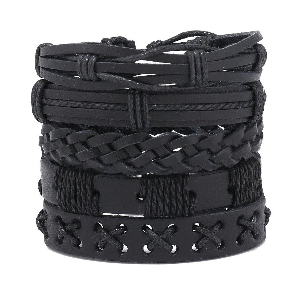 Wholesale Vintage Leather Fashion Charm Bracelets Handmade 5pcs Set for Women
