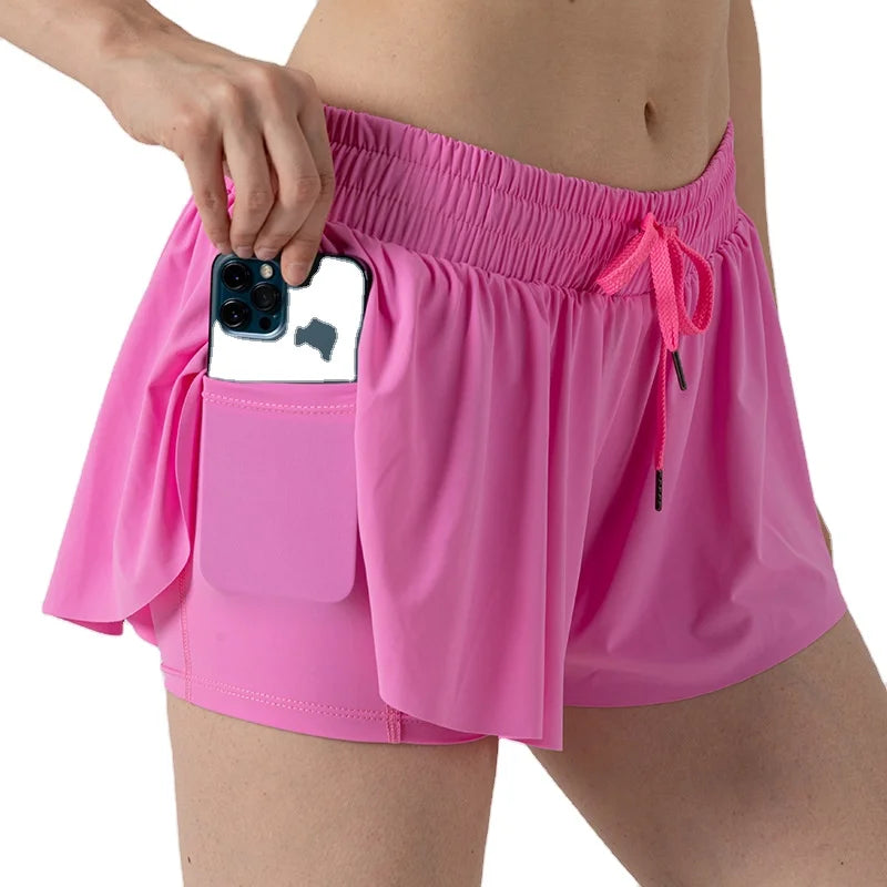 Summer Running Fitness High Waist Elastic Tennis Skirt With Pockets Custom Logo Blank Plain Lady Women Sport Shorts