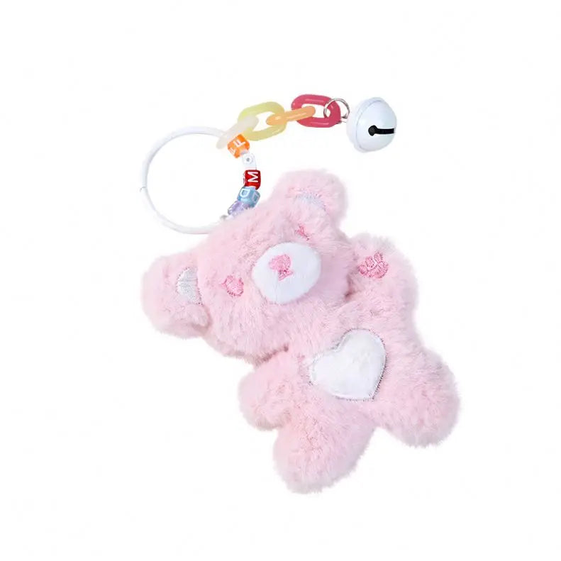 Cartoon Cute Teddy Bear Plush Keychain Tos Small Pendant Children Xmas Gift Girl Heart Bag Ornament Charm Bear KeyRing with Bell