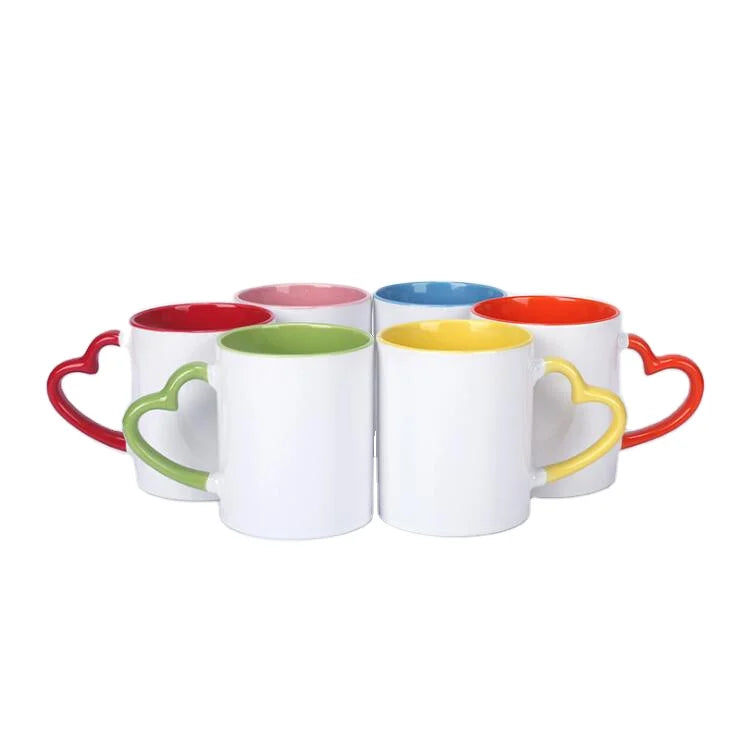 11 Oz Inner & Handle Color Heart Shape Coated Sublimation Advertising Mug for Gifts
