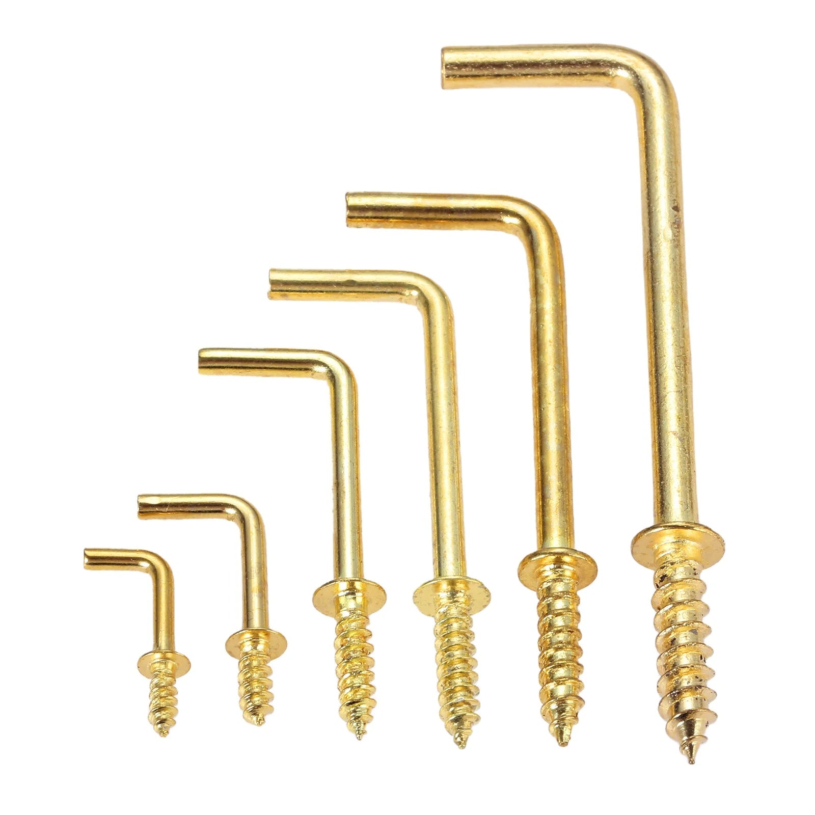 20pcs/10pcs L Shape Dresser Cup Hooks Right Angle Screws 7 Style Hangers Golden Yellow Alloy Frame Sheep Eyes Iron Hook 7mm-70mm