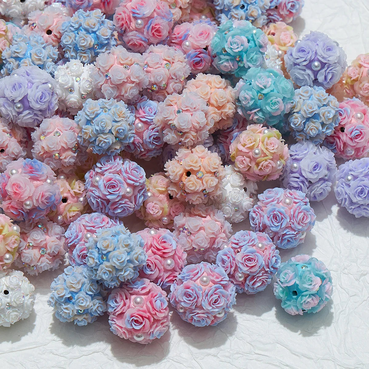 20mm Painted Round Rose Flower Ball Shiny Diamond Acrylic Crystal Handpainted Loose Diy Fancy Beads for Making Pen Bracelets