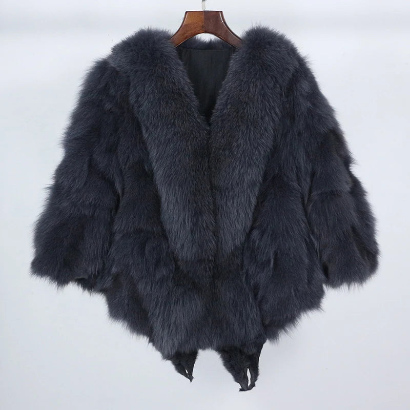 OFTBUY Thick Loose Three Quarter Sleeve Winter Jacket Women Real Fox Fur Coat Bat Style Whole Fox Fur Outerwear Fur Jacket