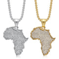 Unisex Stainless Steel African Map Pendant Necklace Gold Plating Zircon Encrusted Trendy Sweater Chain Hip Hop Men's Jewelry