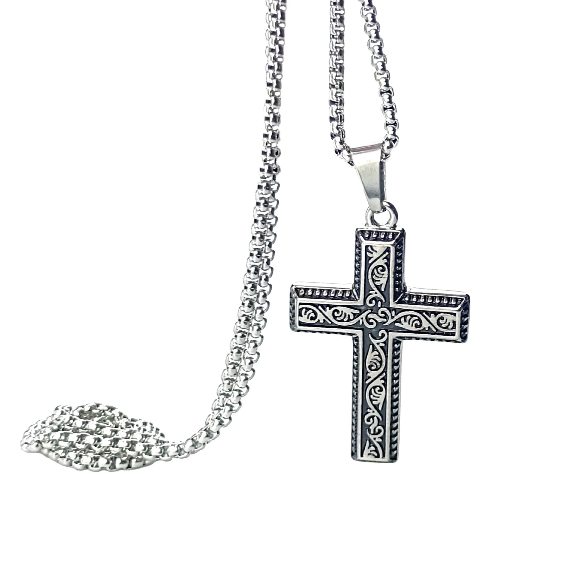 Punk Style Stainless Steel Cross Pendant Necklace for Men Vintage Prayer Religious Christian Gifts Jewelry