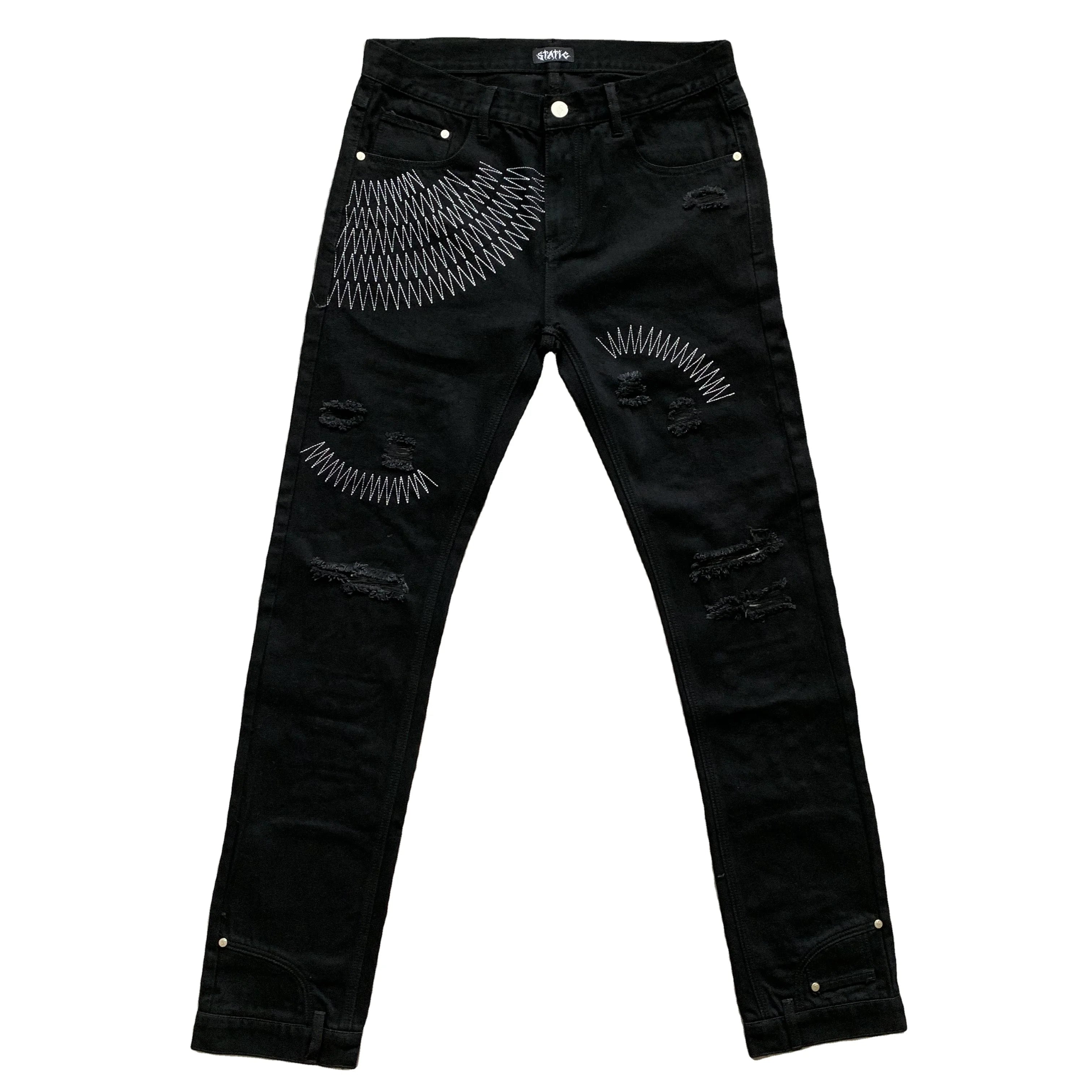 DENIMGUYS Factory Manufacturers Men's Jeans Custom Embroidered Men Street Casual Straight Skinny Distressing Jeans