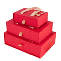 Red Drawer Style Gift Box with Ribbon Bow Custom Printed Luxury Packaging for Clothing and Gifts