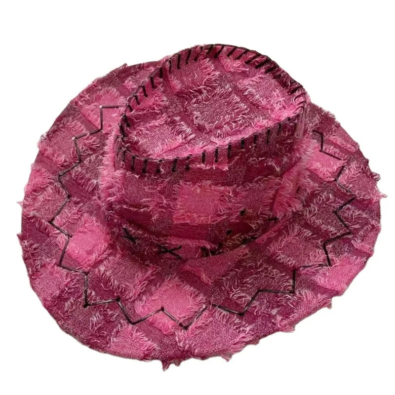 men womens cowboy hats Canvas suede wide brim grid fisherman bucket cowgirl hat pink cow boy hats