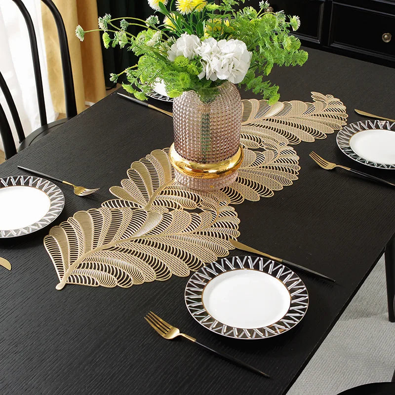 Tabletex Luxury Nordic Style Leaf Table Runner Gold/Silver/ Rose Gold Waterproof Table Mat Home Kitchen Decor