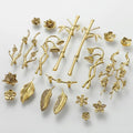 Hot Sale Creative Flower Leaf Feather Snowflake Bamboo Brass Kitchen Cabinet Pulls and Knobs Gold