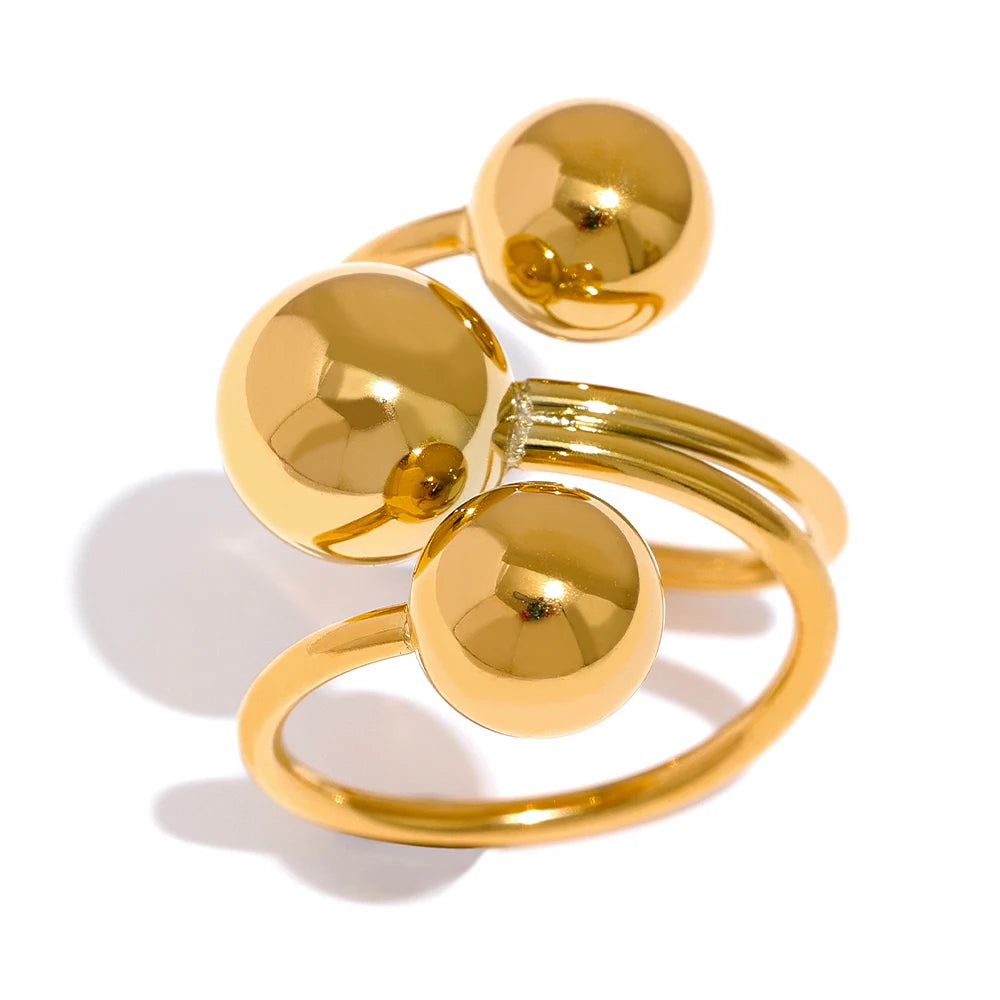 JINYOU 530 Stainless Steel Stylish Unique Big Bead Personality Multi Layered Ring 18k Gold Plated Waterproof Metal Jewelry MegaBDM