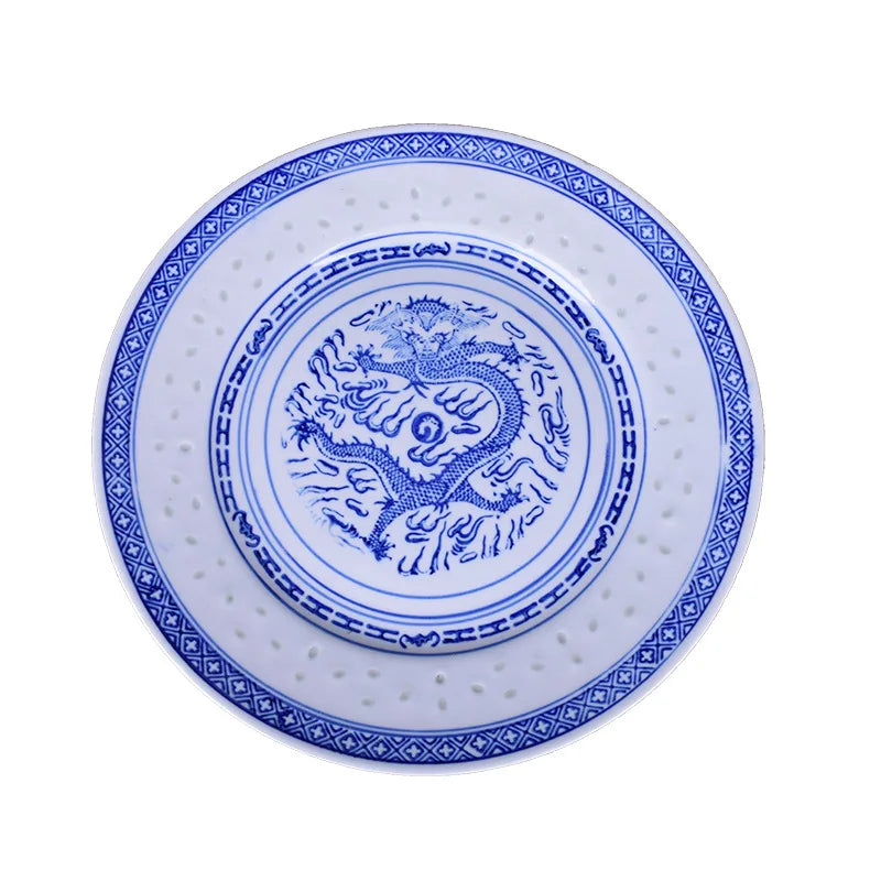 Vintage Chinese Flower Style Decorative Ceramic Dinner Plate Dishes 8-inch Blue White Sustainable Box Packing 2pcs