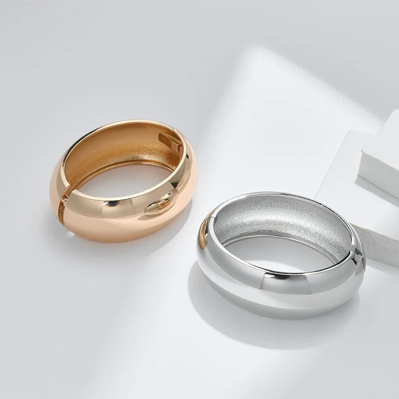 Fashion Fine Jewelry Classic Simple Design Smooth Face Shinny Gold Wide Big Bracelets Bangles for Women