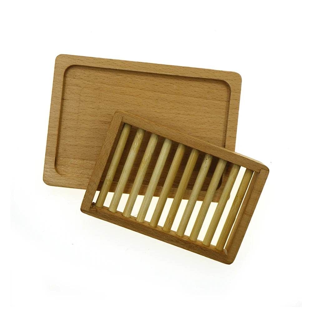 Wholesale Bamboo Wood Soap Drainer Shower Box Plate Dish Eco-friendly Wooden Soap Dish for Bathroom