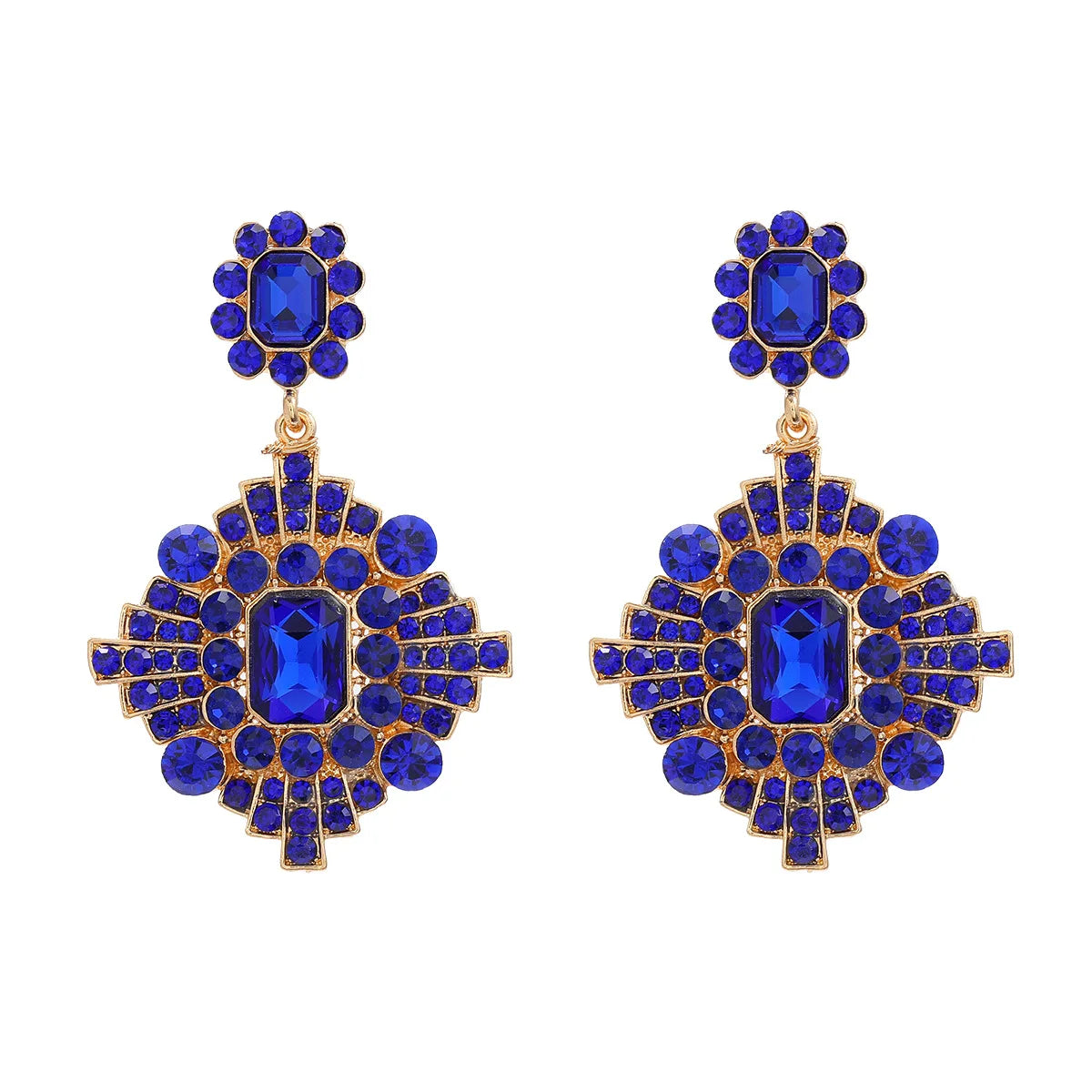 JL18427 Trendy Colored Diamonds Exaggerated European and American Earrings Women's Multi-layer Geometric Full Diamond Earrings