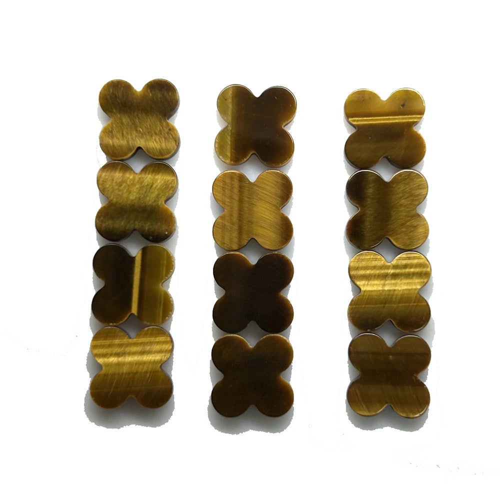 Four-leaf Clover Natural Tiger Eye Stone Double Flat Flower  VC Jewelry Gemstones
