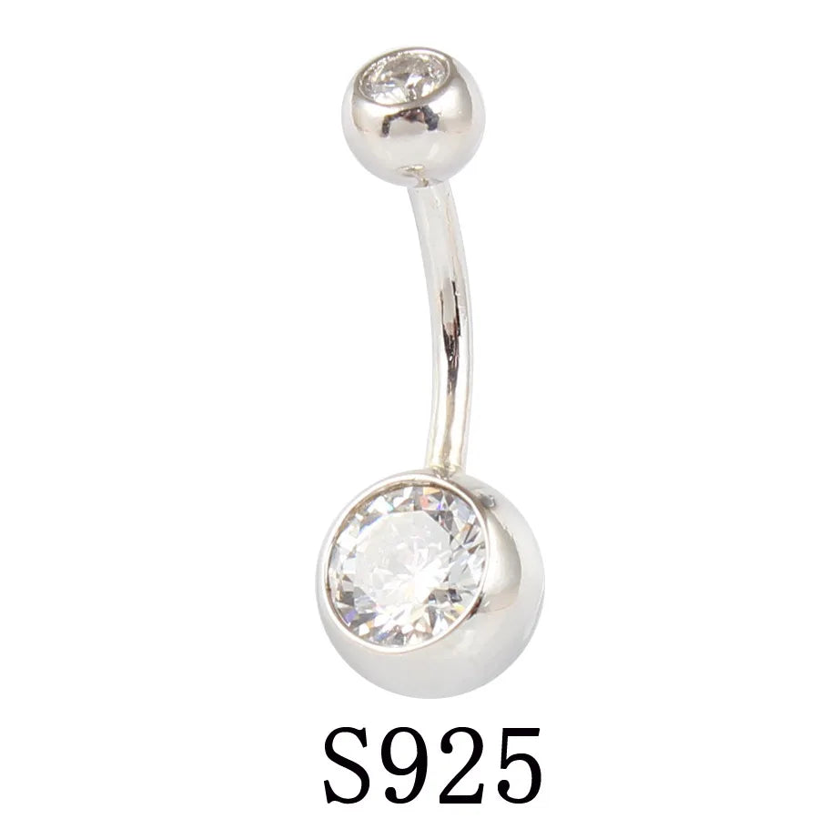 Zircon Stone Jewelry 925 Sterling Silver Navel Nail Rings Belly Ring Button