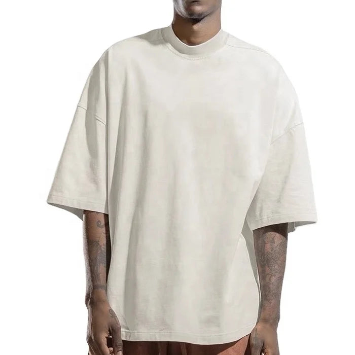 Men's Heavy Cotton t Shirt Luxury Quality Oversized Drop Shoulder Loose T-shirt Streetwear Print Rib Neck t Shirt for Men